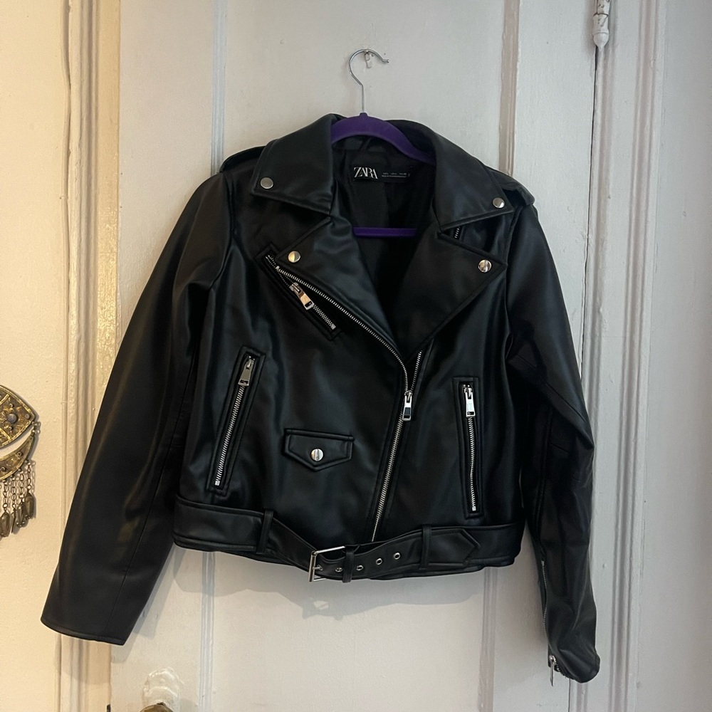 Zara Black Faux Leather Biker Jacket